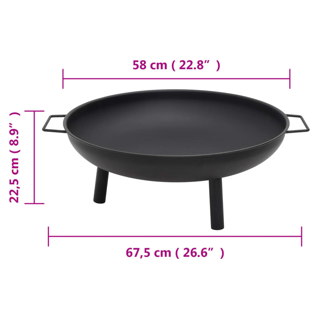 26.6" Steel Fire Pit  w/ Carrying Handles (26.6" x 22.8" x 8.9"), Black