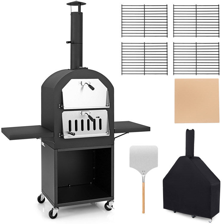 Outdoor Pizza Oven with Cover, Grill Racks, Thermometer (45.5" x 17.5" x 67")