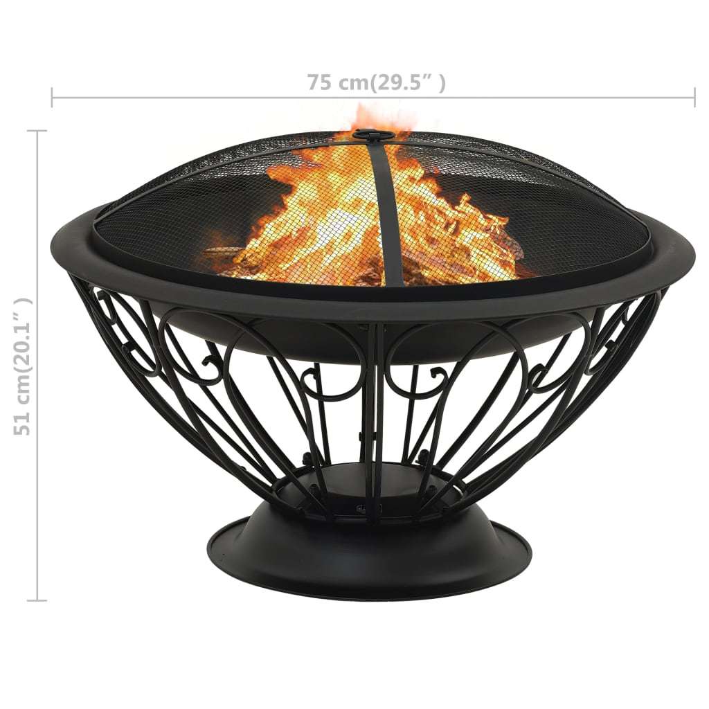 29.5 Classic Design Steel Fire Pit with Poker, (29.5" x 29.5" x 20.1"), Black