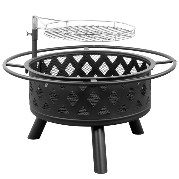 30" Outdoor Metal Cooking Fire Pit with 360° Swivel Grill, Black