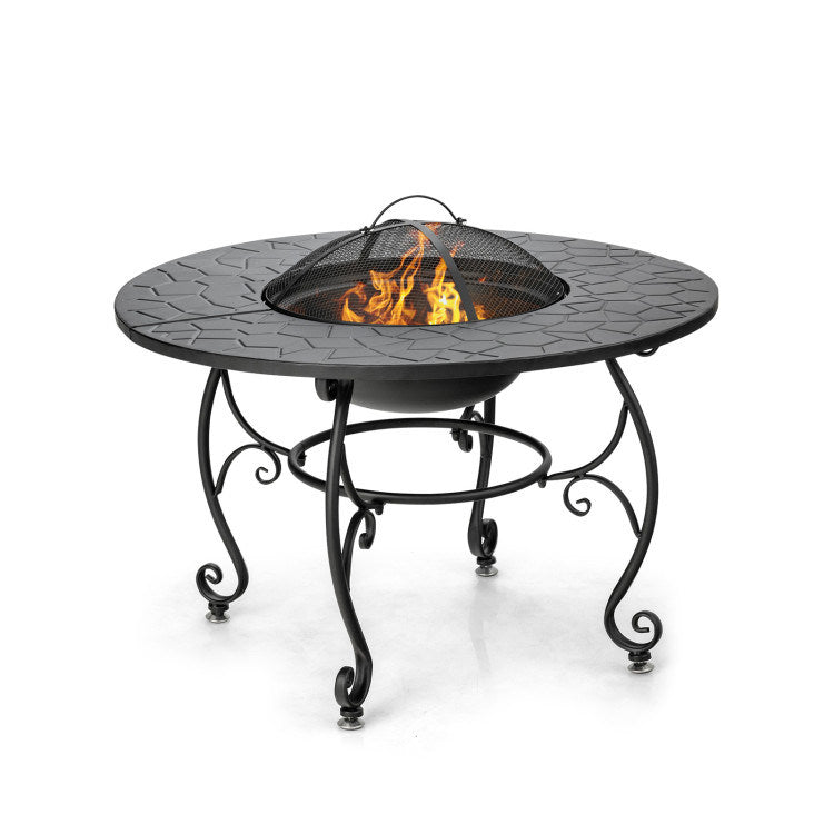 35.5" 4-in-1 Cooking Fire Pit Table with BBQ Grill & Cooler