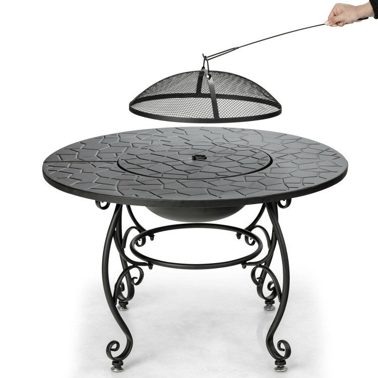 35.5" 4-in-1 Cooking Fire Pit Table with BBQ Grill & Cooler