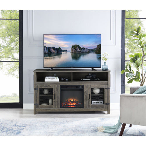 58" Modern Farmhouse TV Stand with Electric Fireplace, Grey