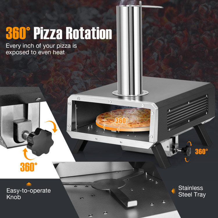 Outdoor Pizza Oven, Portable Wood Pellet Stove with Rotatable Stone (33" x 15" x 22")