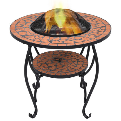 26.8" Light Terracotta Mosaic Round Fire Pit Table with Ceramic Top, Steel Bowl