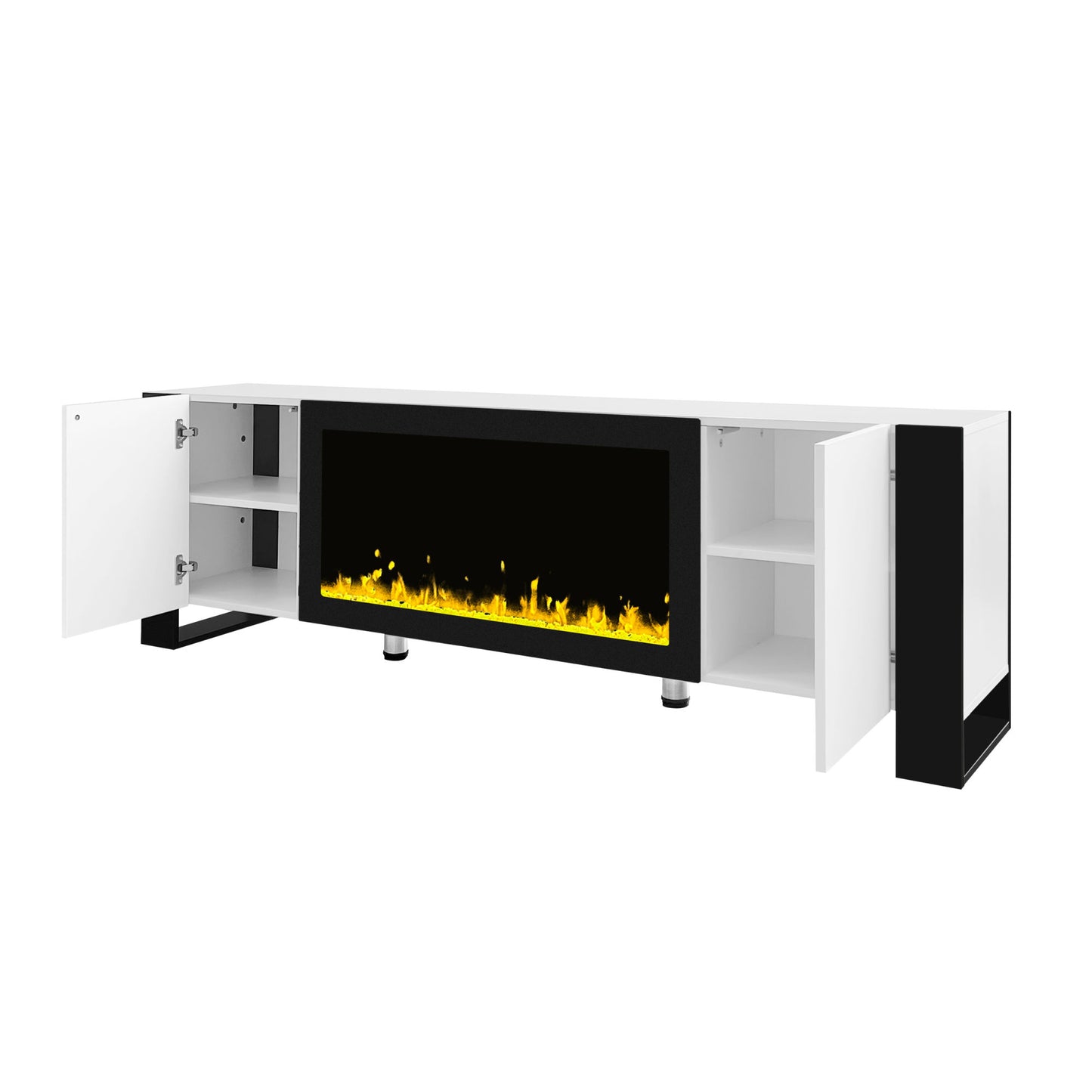 68" Non-heating Electric Fireplace Center, High Gloss Entertainment Center with 34" Electric Fireplace for TVs up to 78", White