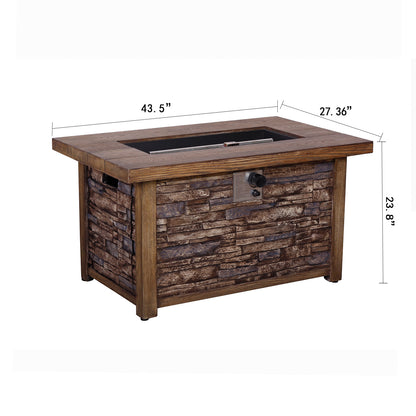 Rectangle Fire Pit Table, Faux Woodgrain Top & Stone Texture Base, 50,000 BTU (43.5" W x 27.36" H x 23.8" D)