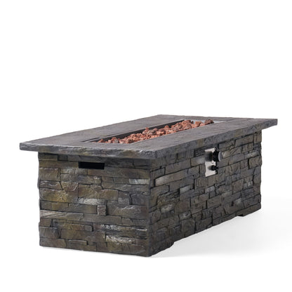 Concrete Fire Table, Rectangle Gas Burning Fire Pit, Grey (56" x 26.25" x 18.75")