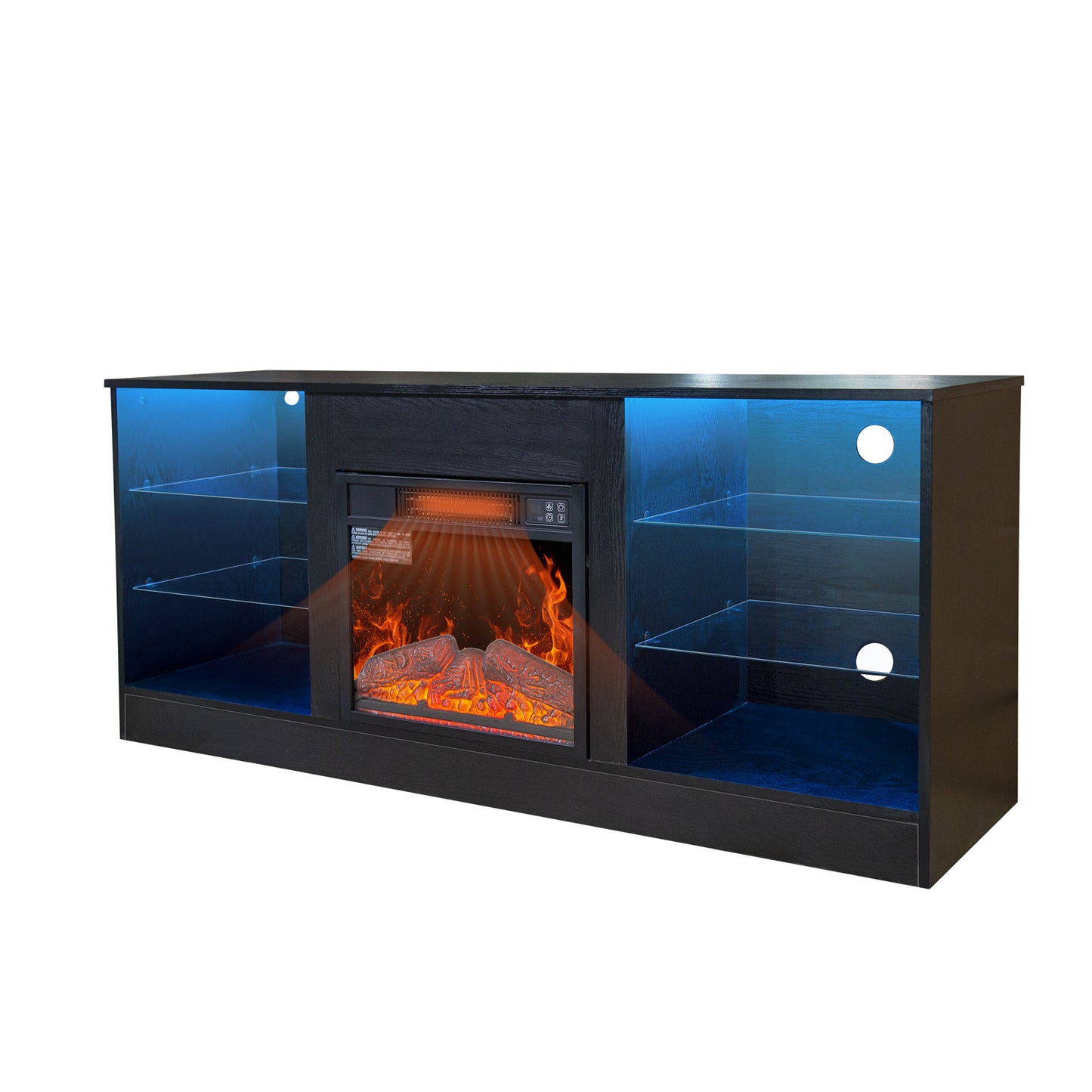 58" Entertainment Center With 18" Electric Fireplace Heater for TVs up to 62", (Black)