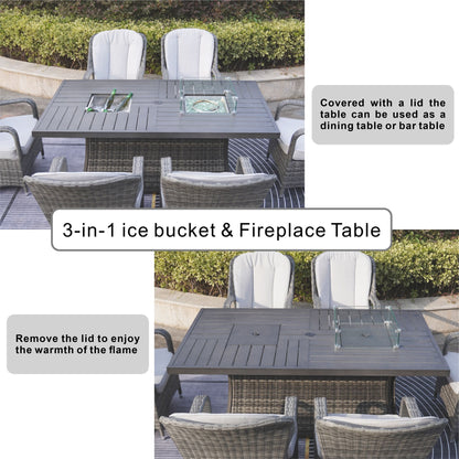 7-Piece Outdoor Patio Furniture Set with Rectangular Fire Pit Table