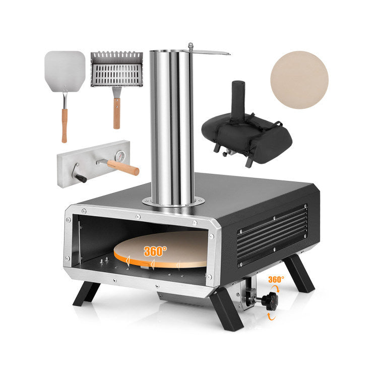 Outdoor Pizza Oven, Portable Wood Pellet Stove with Rotatable Stone (33" x 15" x 22")