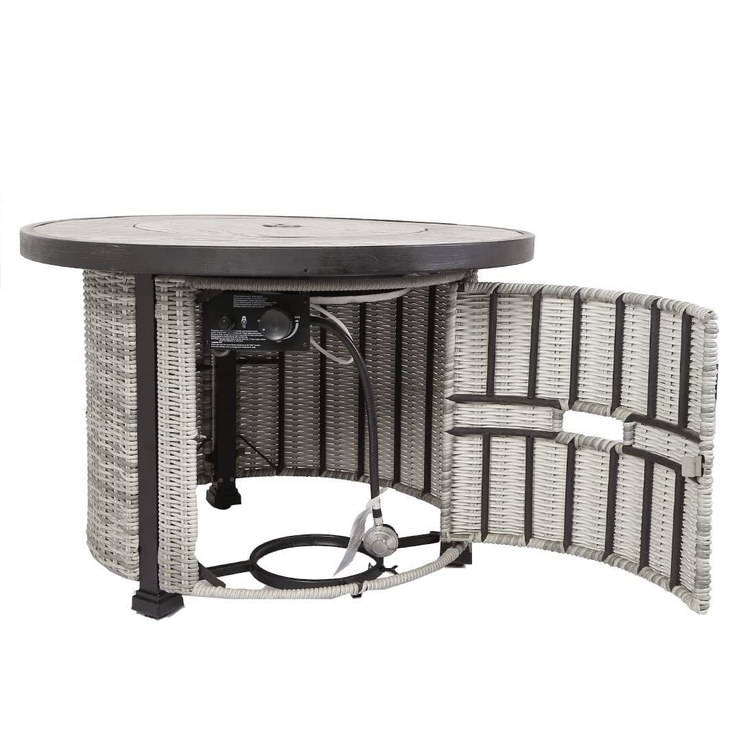 36" Grey Gas Propane Fire Pit Table, 50,000 BTU Round Outdoor Fire Table with Lid & Lava Rocks