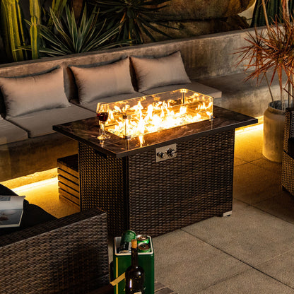 Espresso Wicker Propane Fire Pit Table with Ceramic Tile Top, 50,000 BTU (43.3" W x 26" H x 24.8" D)