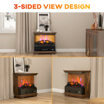 26" Electric Fireplace Stove with Remote Control, 12H Timer, Brown