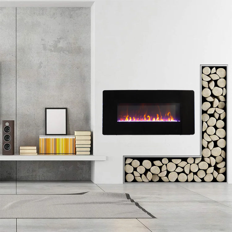 36" Curved Front Electric Fireplace, Freestanding or Wall Mounted with Adjustable Flame Color & Remote Control