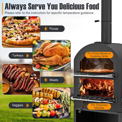 Outdoor Pizza Oven with Cover, Grill Racks, Thermometer (45.5" x 17.5" x 67")