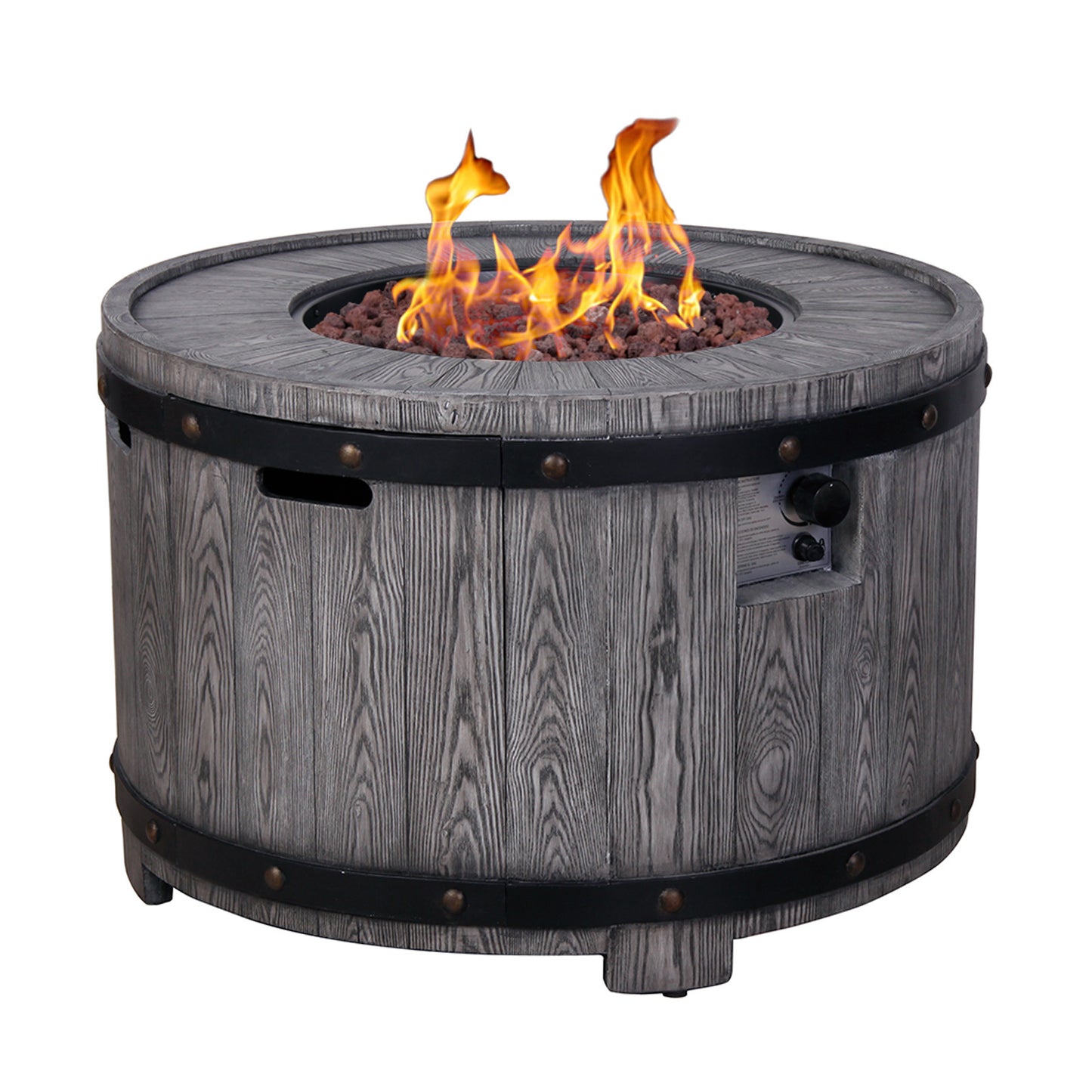 36" Wood Grain Gas Round Fire Pit Table, 50,000 BTU, Antique Black, Ready to Use