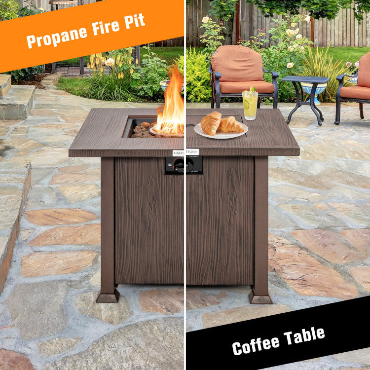 Square, Brown Fire Pit Table with Lid and Lava Rocks (32" x 32" x 25")