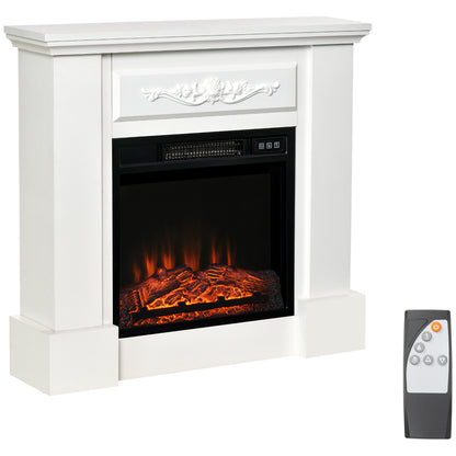 32" Electric Fireplace with Mantel, Freestanding Heater, White