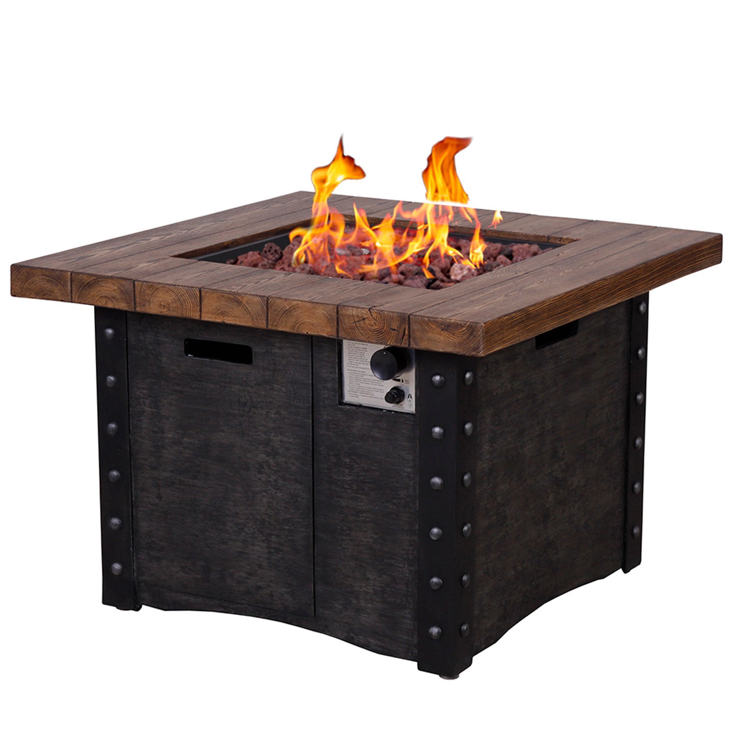 Square, Faux Woodgrain Outdoor Gas Fire Pit Table, 50,000 BTU (34.5" x 34.5" x 23.8")