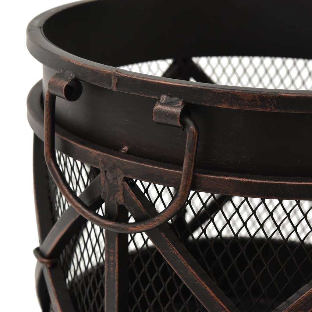 16.5" Rustic Steel Fire Pit with Poker (16.5" x 21.3"), Black/Brown