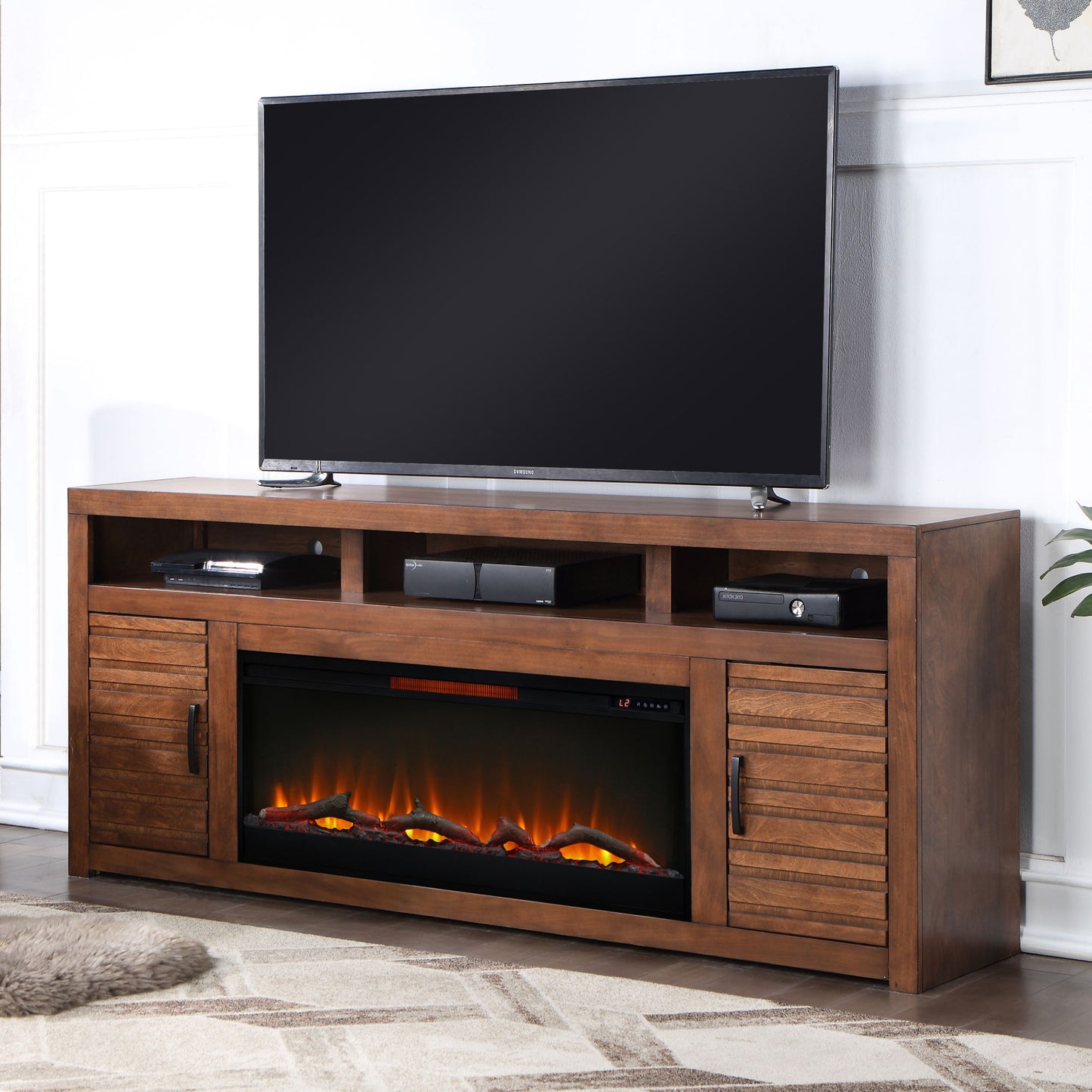 Sausalito 78" Electric Fireplace Center for TVs up to 95 inches, Whiskey Finish