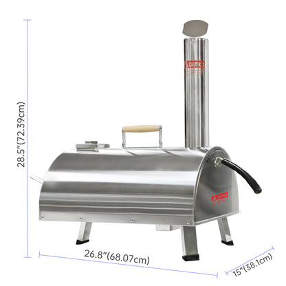 Silver, Semi-Automatic Rotatable Outdoor Pizza Oven (26.8" x 15" x 28.5)