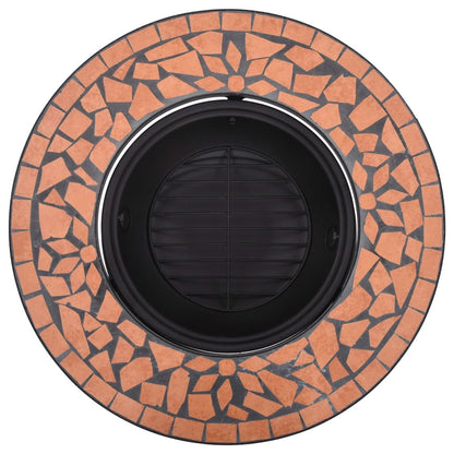 26.8" Mosaic, Terracotta Round Steel & Ceramic Fire Pit Table for Garden & Patio