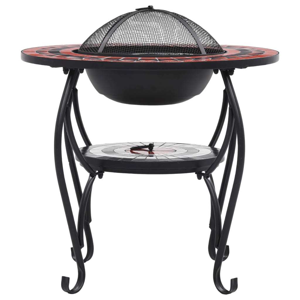 26.8" Terracotta & White Steel, Round Fire Pit Table with Ceramic Top, Mesh Cover