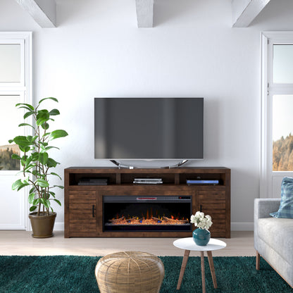 Sausalito 78" Electric Fireplace Center for TVs up to 95 inches, Whiskey Finish