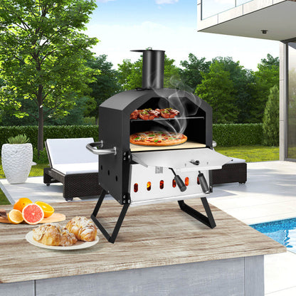 2-Layer Portable Outdoor Pizza Oven With Folding Legs (21.5" x 12" x 28")