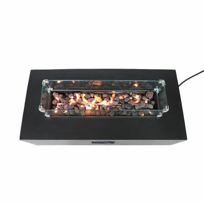 Fiber Reinforced Concrete Black Outdoor Fire Pit Table, (42" W x 16" H x 20" D)