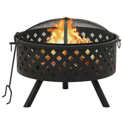 26.8" Decorative XXL Steel Fire Pit with Poker (26.8" x 26.8" x 20.5"), Black