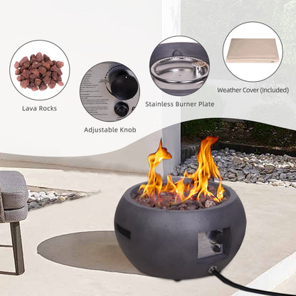 22" Round Dark Propane Outdoor Fire Pit with Faux Concrete Texture (22" Diameter)