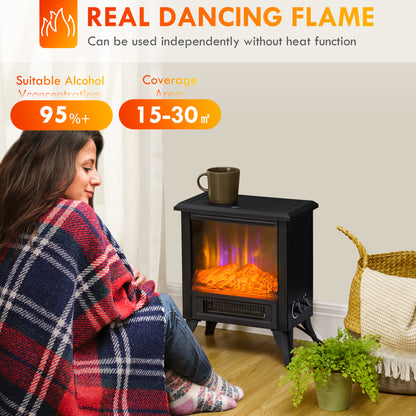 17" Electric Fireplace Stove with Two Heating Modes, Realistic Logs, LED Flame, Black