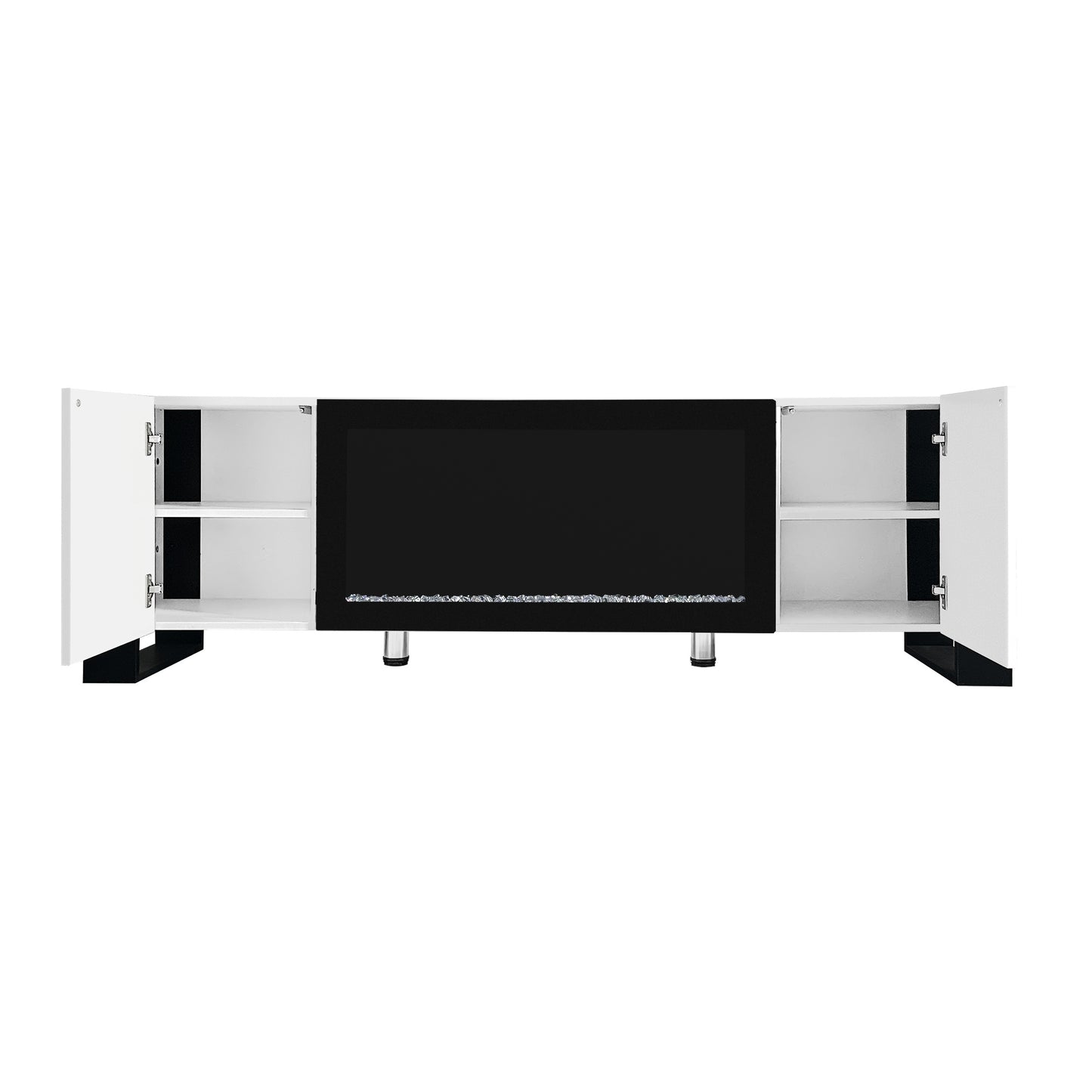 68" Non-heating Electric Fireplace Center, High Gloss Entertainment Center with 34" Electric Fireplace for TVs up to 78", White