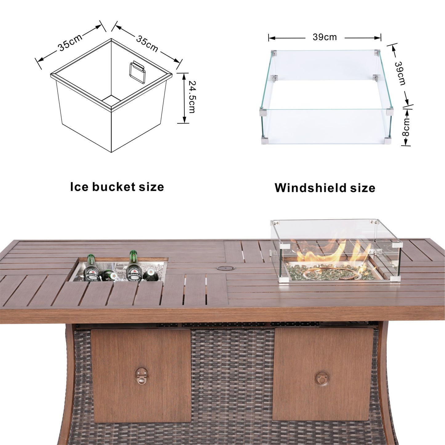 7-Piece Patio Sofa Set with Gas Firepit & Ice Container Table