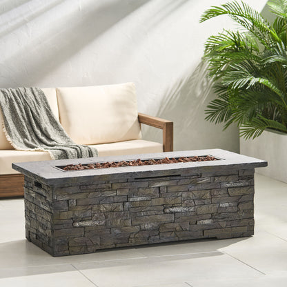 Concrete Fire Table, Rectangle Gas Burning Fire Pit, Grey (56" x 26.25" x 18.75")