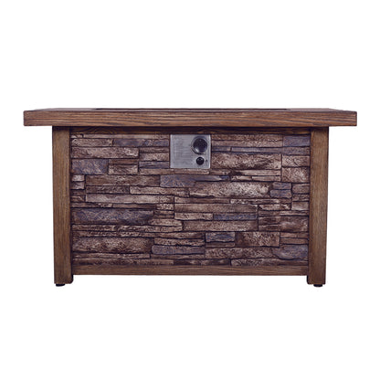 Rectangle Fire Pit Table, Faux Woodgrain Top & Stone Texture Base, 50,000 BTU (43.5" W x 27.36" H x 23.8" D)