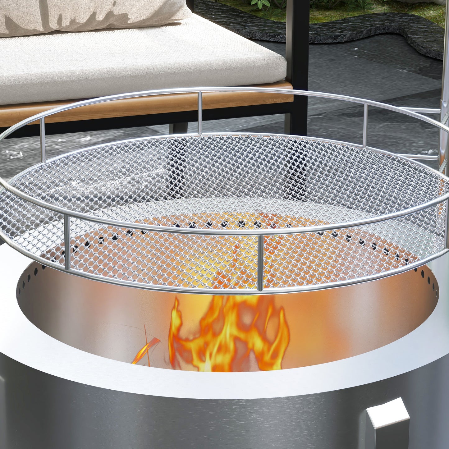 2-in-1 Smokeless Fire Pit and BBQ Grill (19" Dia x 16.5" H), Silver