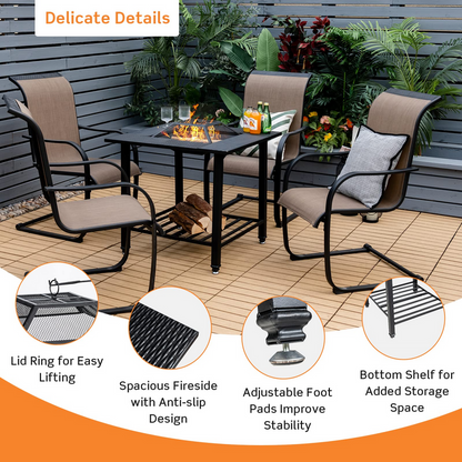 4-in-1 Multifunctional Black, Square Fire Pit Table with Adjustable Grill Grate (31" x 31" x 31")