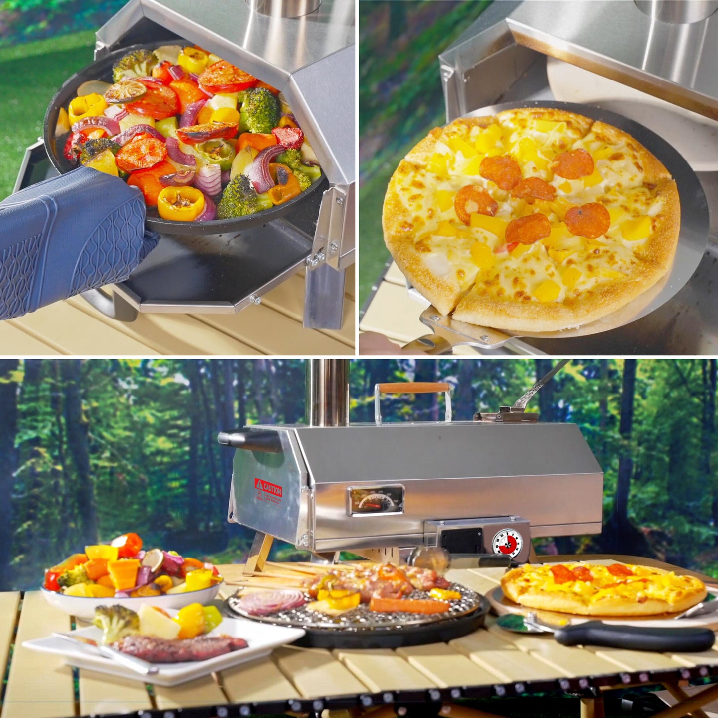 Steel Outdoor Pizza Oven, Rotatable, Portable, (24.4" x 15" x 28")