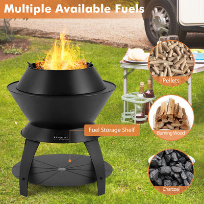 3-in-1 Efficient Cooking Fire Pit with Mesh Cover & Grill (23.2" x 23.2" x 23.6"), Black