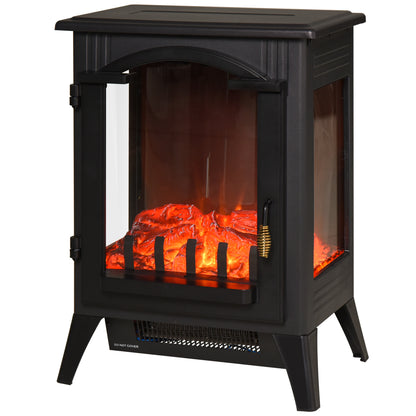 23" Electric Fireplace Heater with Realistic LED Flames and Logs, Overheating Protection, 750W/1500W, Black