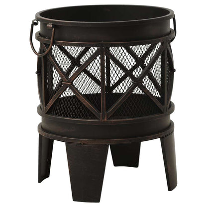 16.5" Rustic Steel Fire Pit with Poker (16.5" x 21.3"), Black/Brown