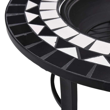 26.8" Black and White Mosaic Fire Pit with Ceramic Top, Steel Bowl