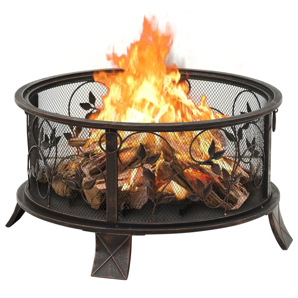 26.6" Rustic Fire Pit with Poker, 26.6" XXL Steel (26.6" x 26.6" x 18.9"), Black/Brown