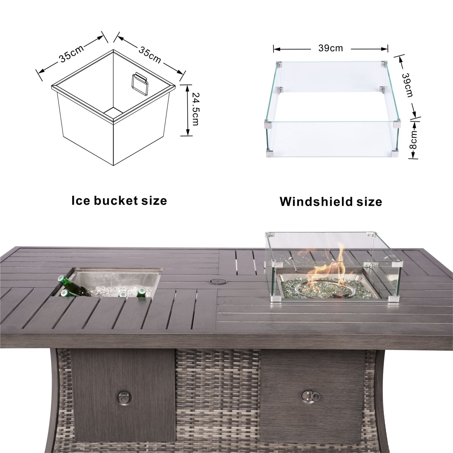 7-Piece Outdoor Patio Furniture Set with Rectangular Fire Pit Table