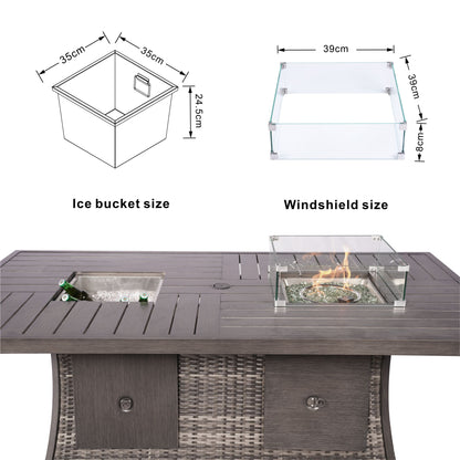 7-Piece Outdoor Patio Furniture Set with Rectangular Fire Pit Table