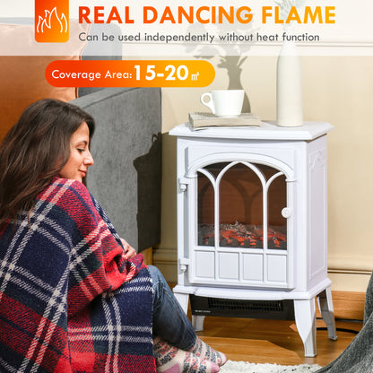 22" Electric Fireplace Stove, Freestanding Fire Place Heater with Realistic Logs and LED Flame, Adjustable Temperature, Overheat Protection, 750W/1500W, White